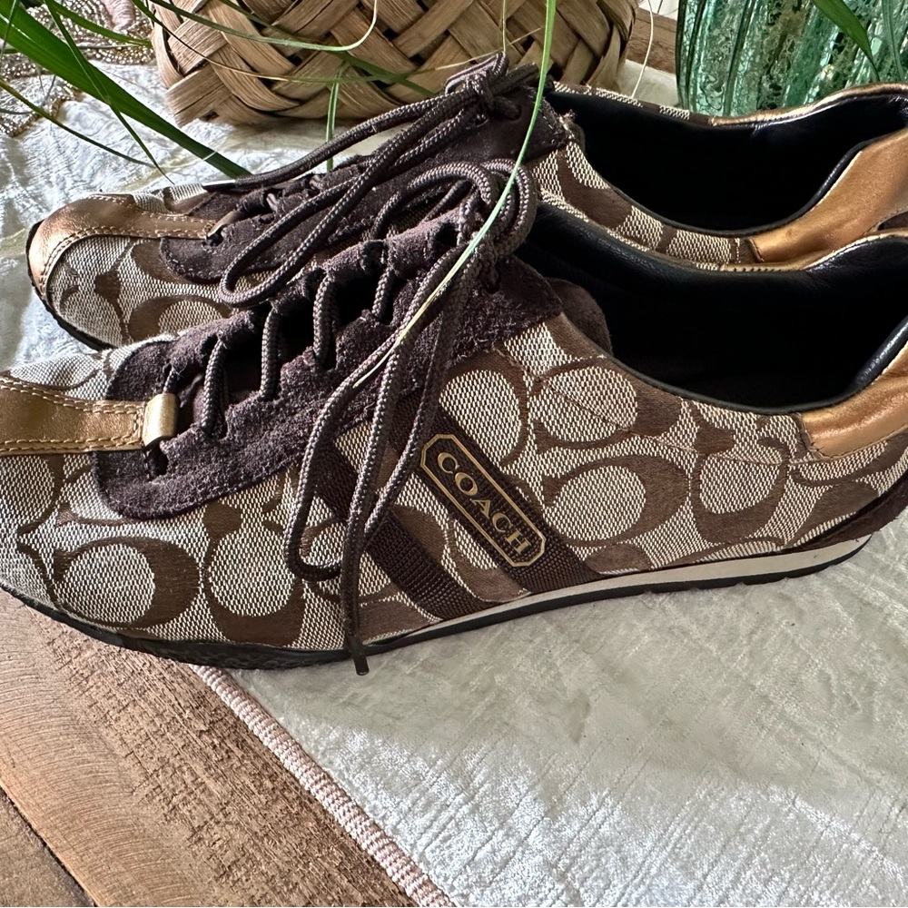 Coach Signature Brown and Gold Sneakers